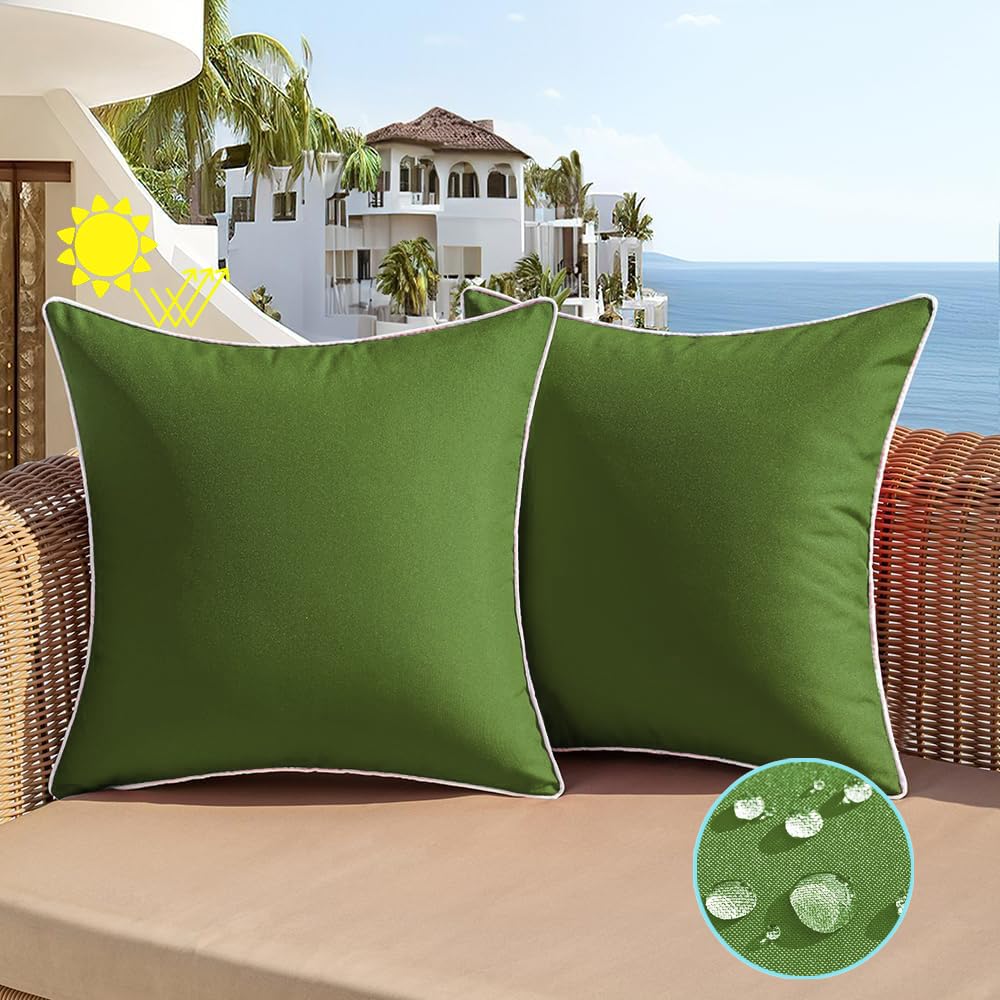 All Smiles Outdoor Waterproof Throw Pillow Covers 20X20 Set Of 2 Army Green Decorative Patio Tent Bed Sofa Living Room Furniture